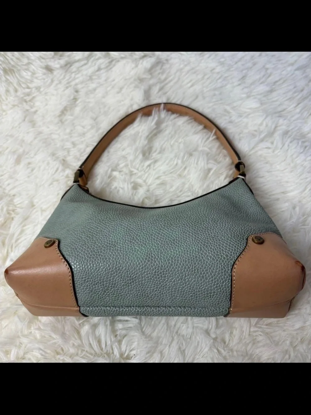Mulberry Sage Pebbled Leather Shoulder Bag with Tan Trim